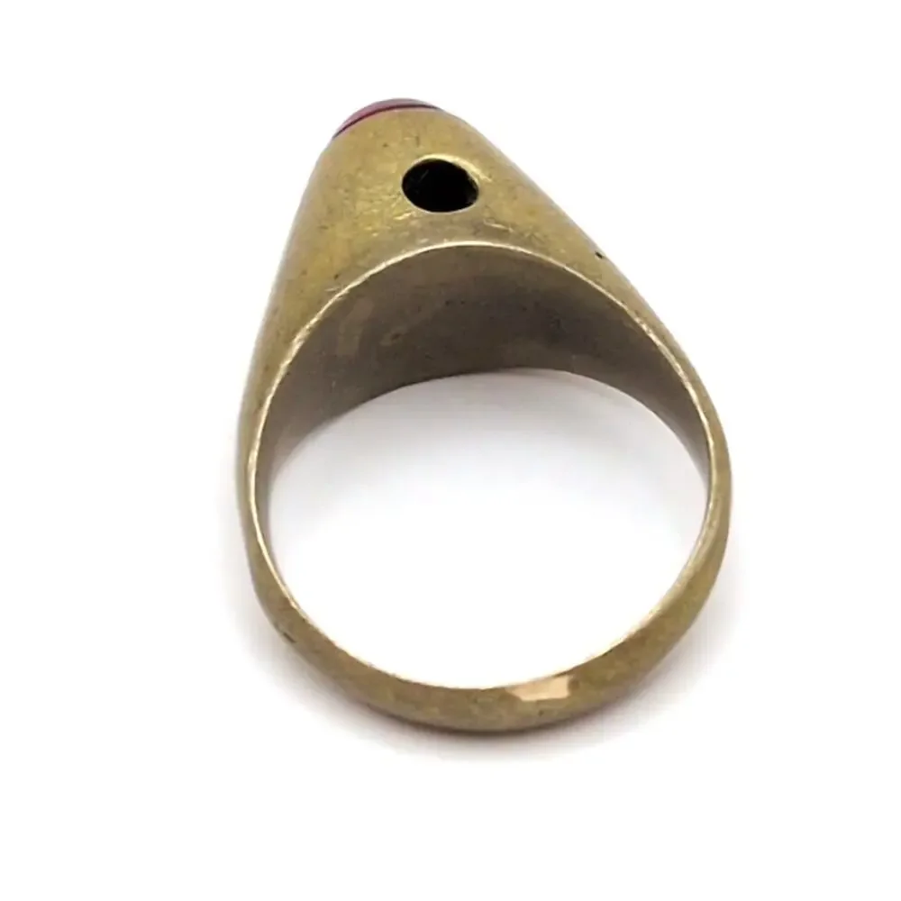 Antique Vintage Stanhope Pinky Ring Gold Tone Red Cabochon Size 4.5 *NO IMAGE*
